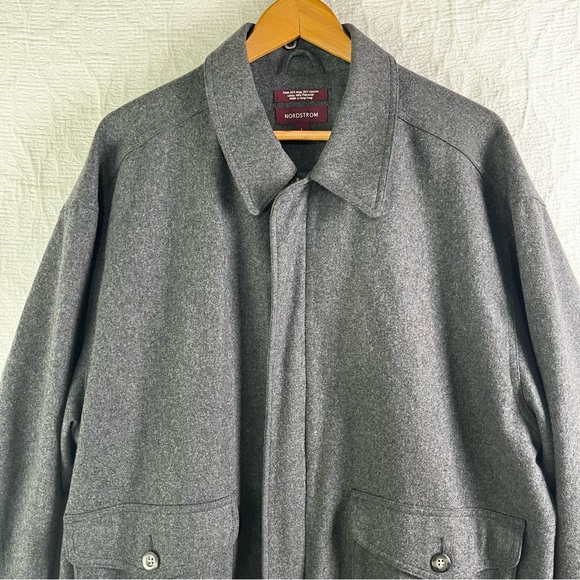 Vintage Nordstrom Bomber Jacket Mens L Large Wool Blend Lined Grey Y2K Hong Kong - Picture 2 of 16